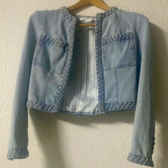 Veronica Beard Arrowe Glacier Blue Denim Jacket with Braided Trim Sz 00 - Picture 14 of 16